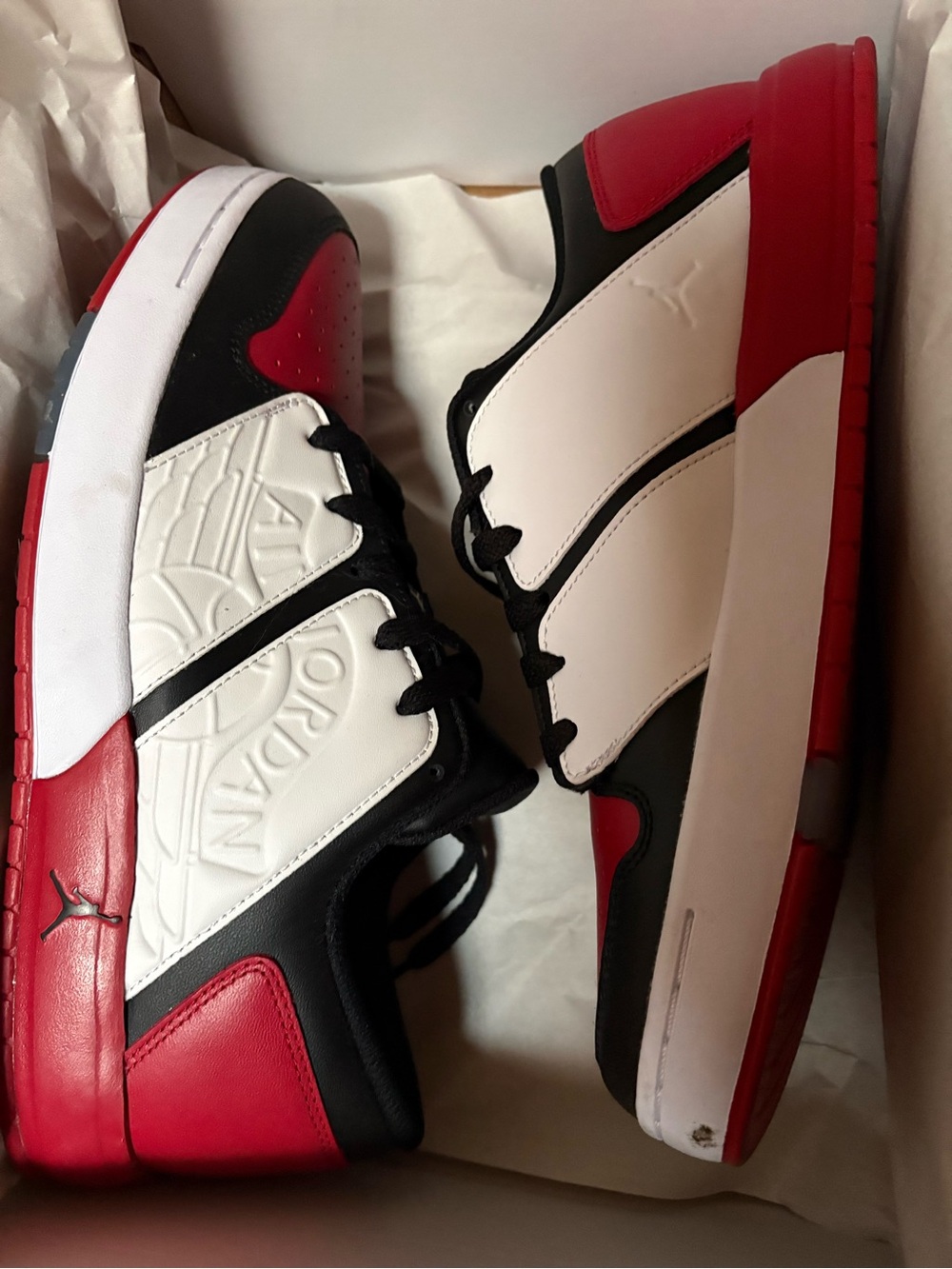 Jordan Black White Red Low-Top Sneakers with Embossed Logo - Picture 2 of 2